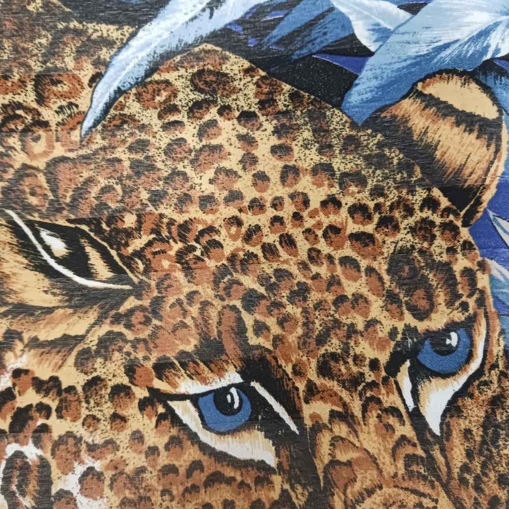 Leopard Scarf 29x29 Cotton Cheetah Jungle Tropical Blue Exotic Designer Vintage - Picture 6 of 10